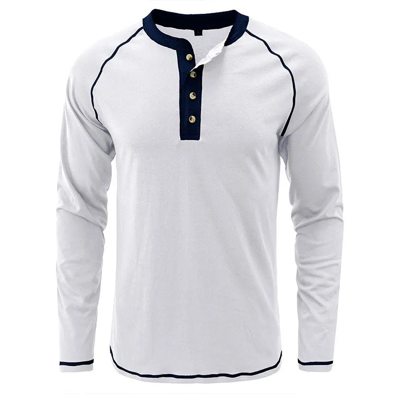 Men Classic Versatile  Henley Collar Long Sleeve Top
