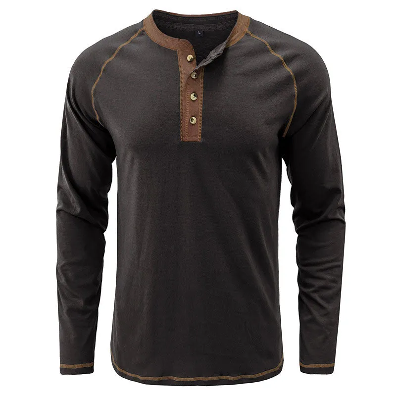 Men Classic Versatile  Henley Collar Long Sleeve Top