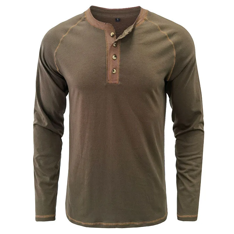 Men Classic Versatile  Henley Collar Long Sleeve Top