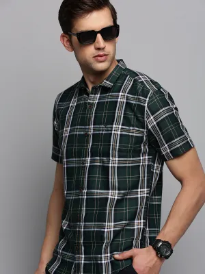 Men Olive Classic Tartan Check Cotton Casual Shirt