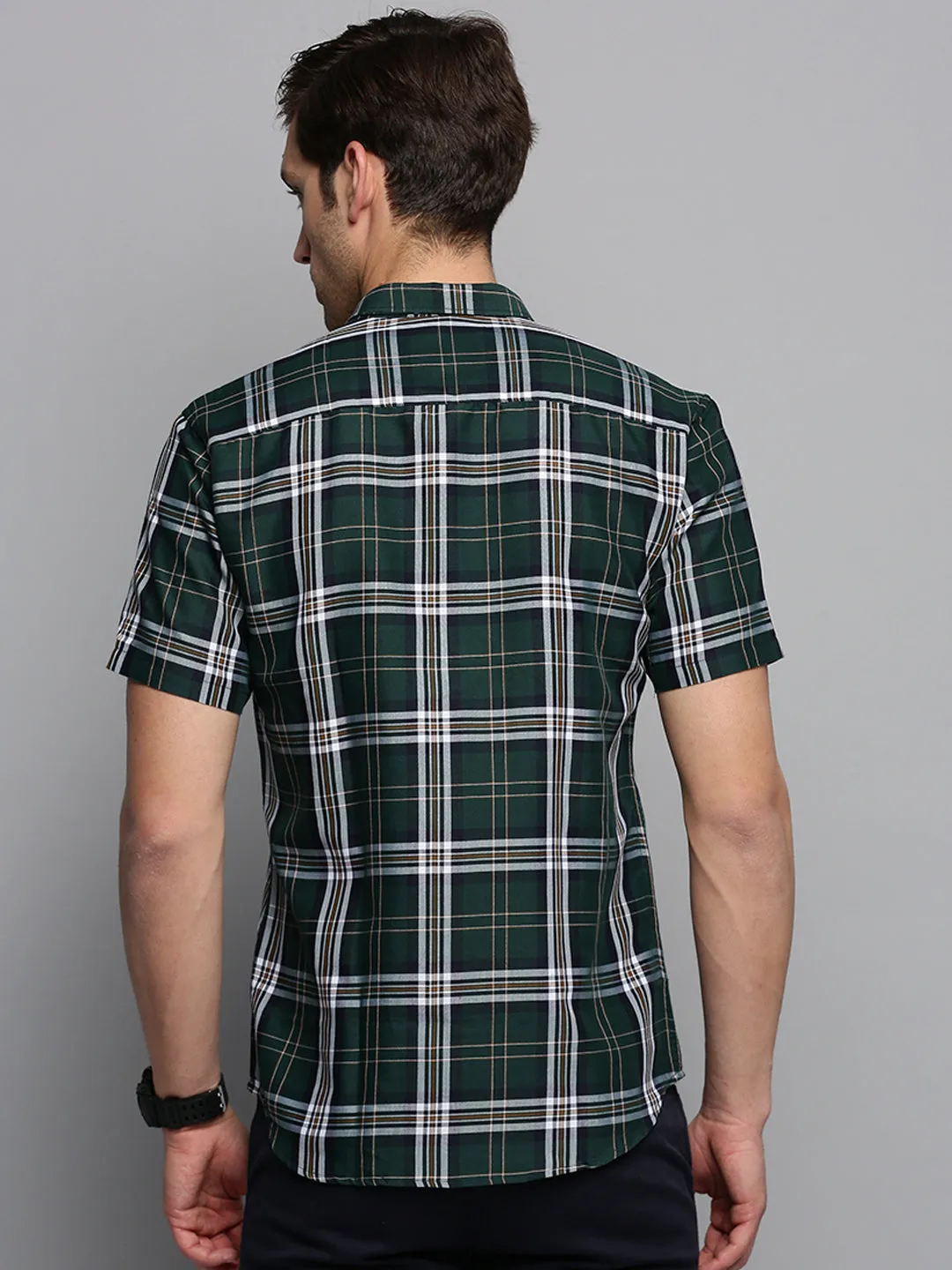 Men Olive Classic Tartan Check Cotton Casual Shirt