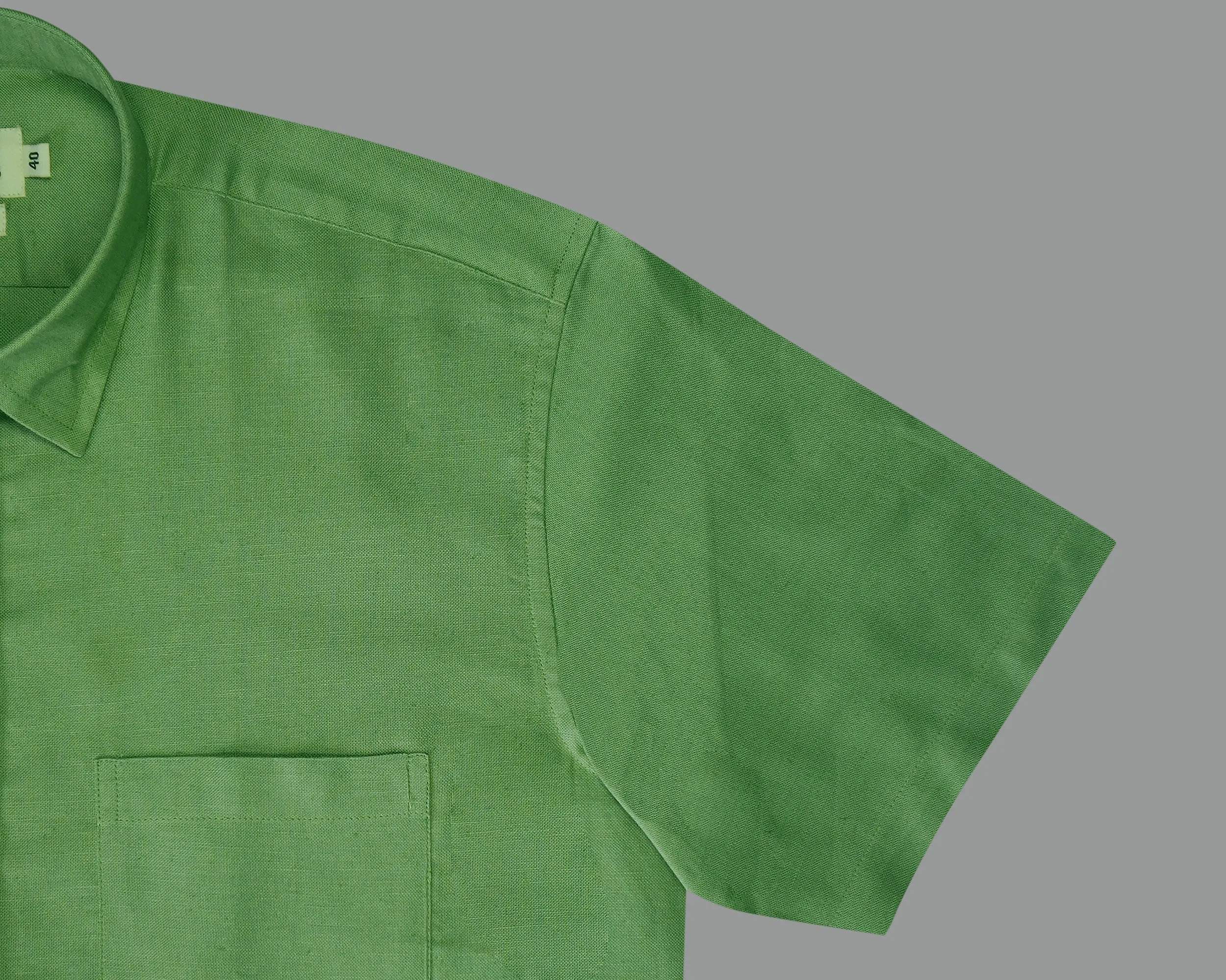 Men's 100% Cotton Plain Solid Half Sleeves Shirt (Bottle Green)