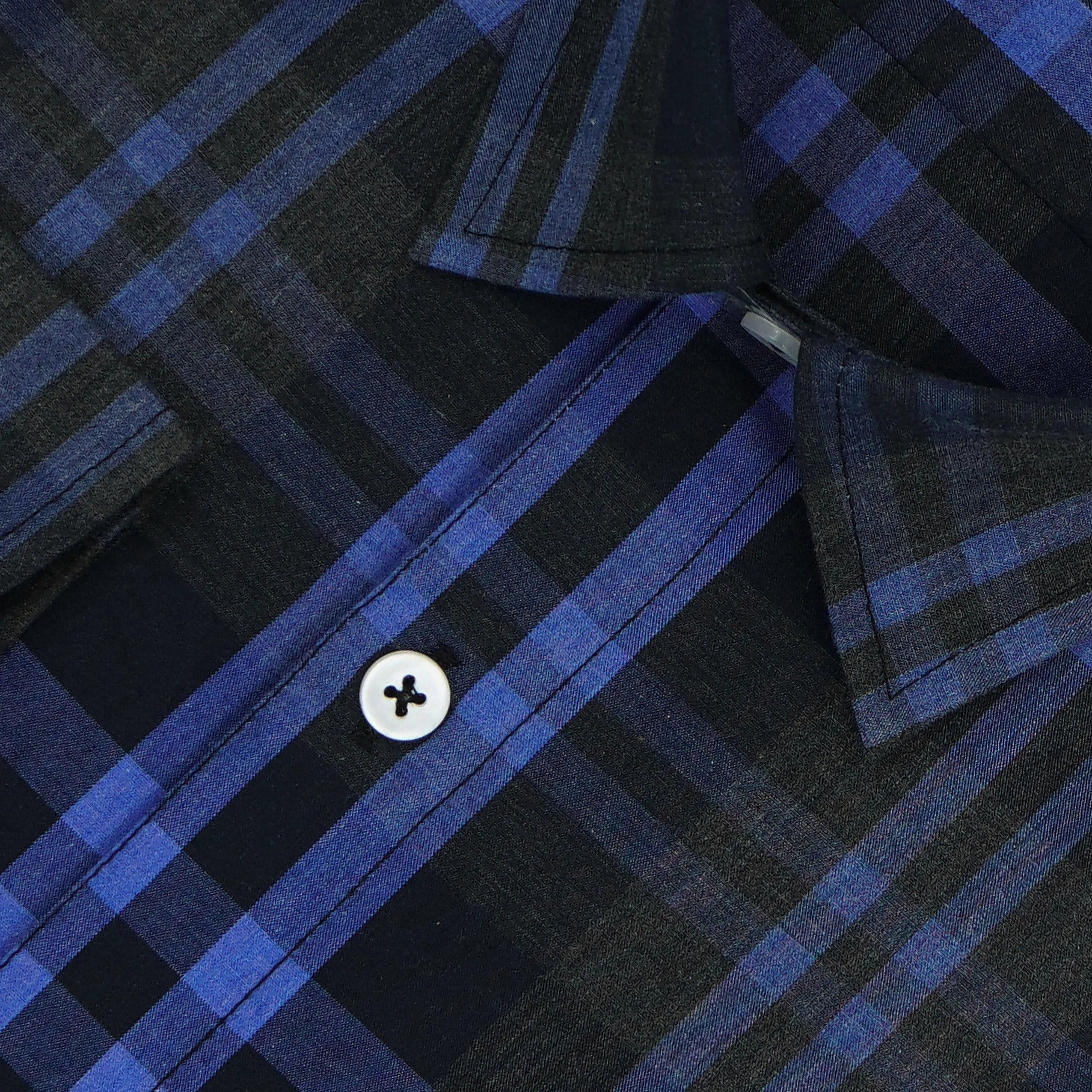 Men's 100% Cotton Tartan Checkered Full Sleeves Shirt (Blue)