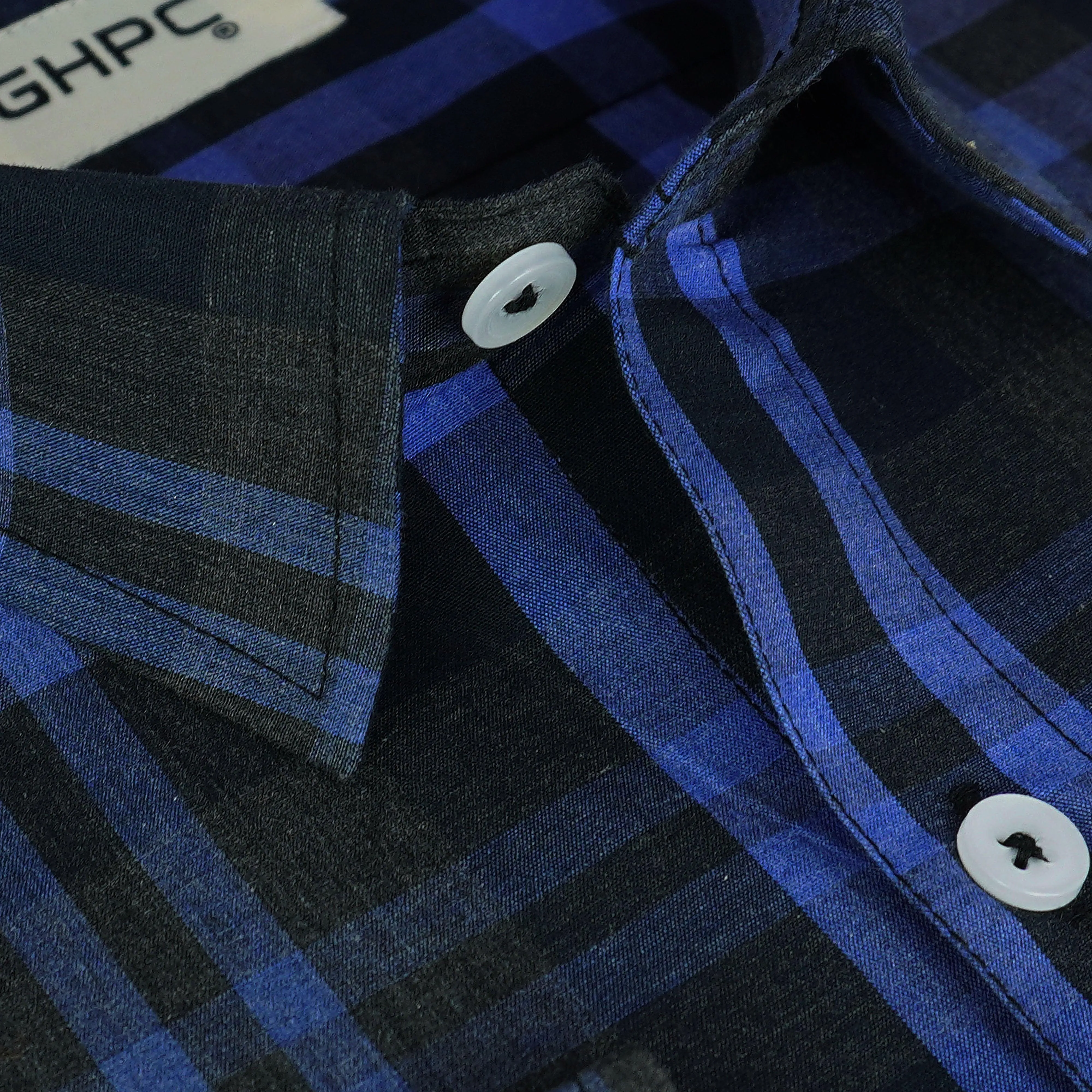 Men's 100% Cotton Tartan Checkered Full Sleeves Shirt (Blue)
