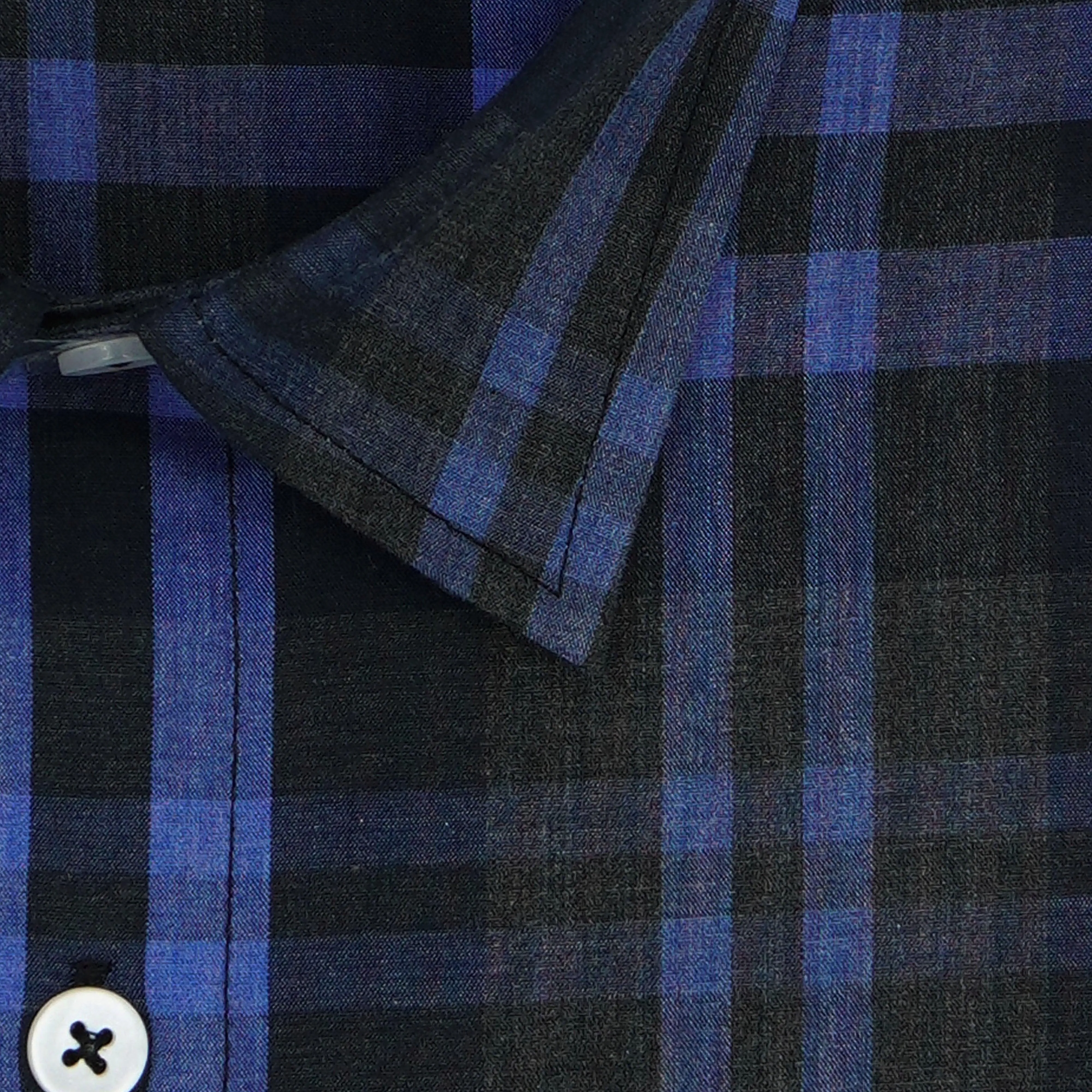 Men's 100% Cotton Tartan Checkered Full Sleeves Shirt (Blue)