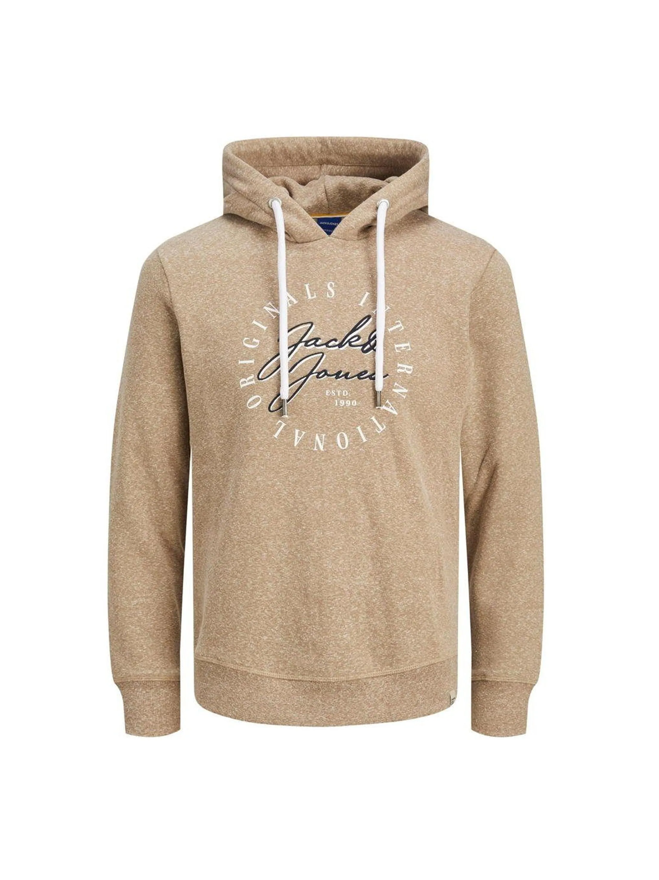 Men's Brand Logo Embroidered Hoodie,Light Brown