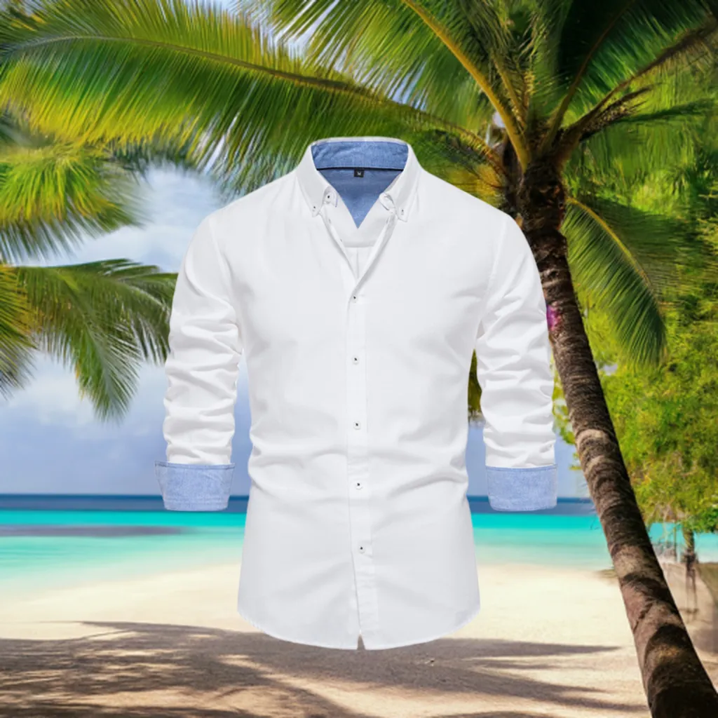 Men's casual versatile fashion solid color long-sleeved top