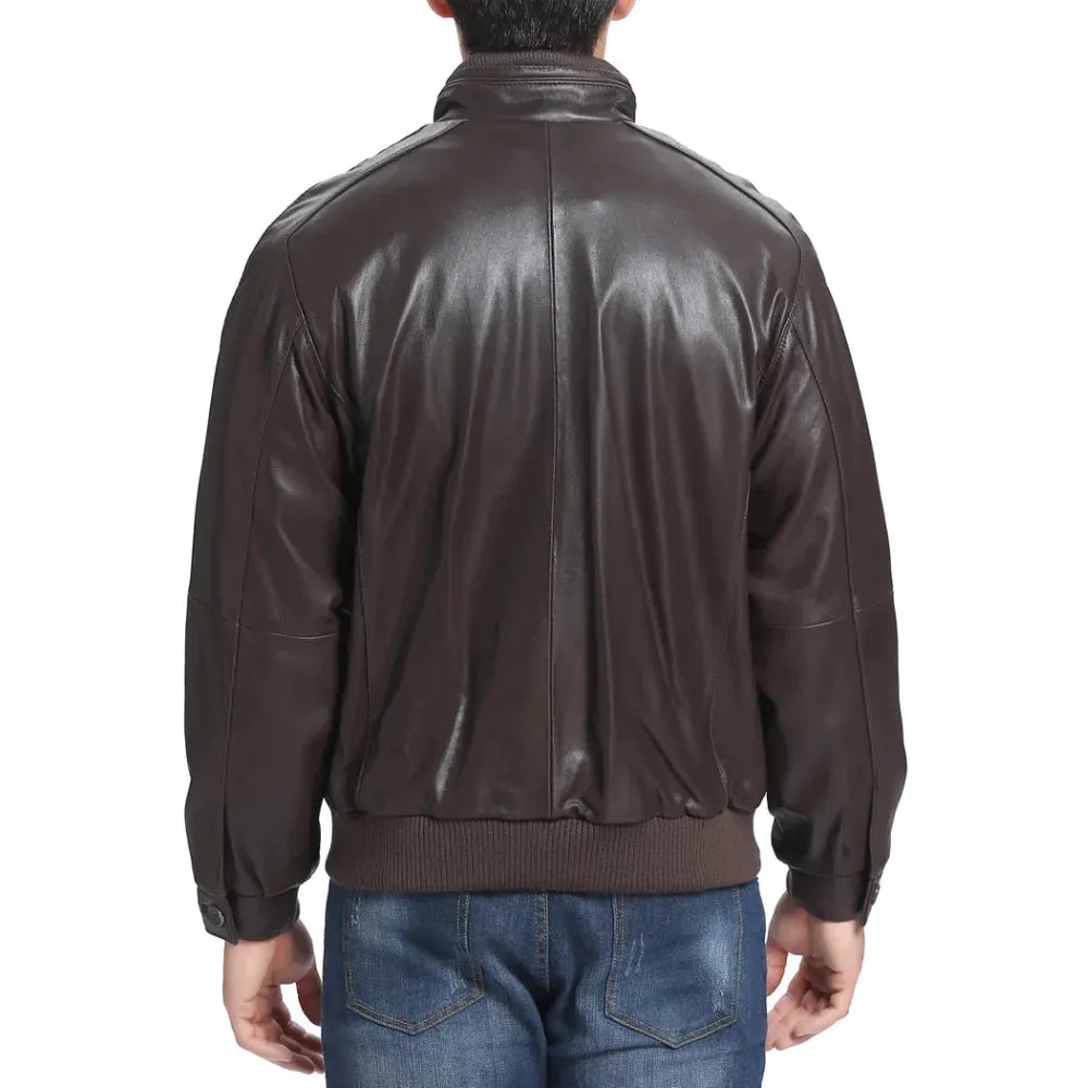 Men's Classic Fit Lambskin Leather Bomber Jacket