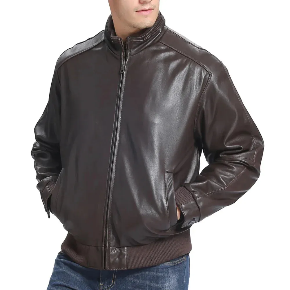 Men's Classic Fit Lambskin Leather Bomber Jacket