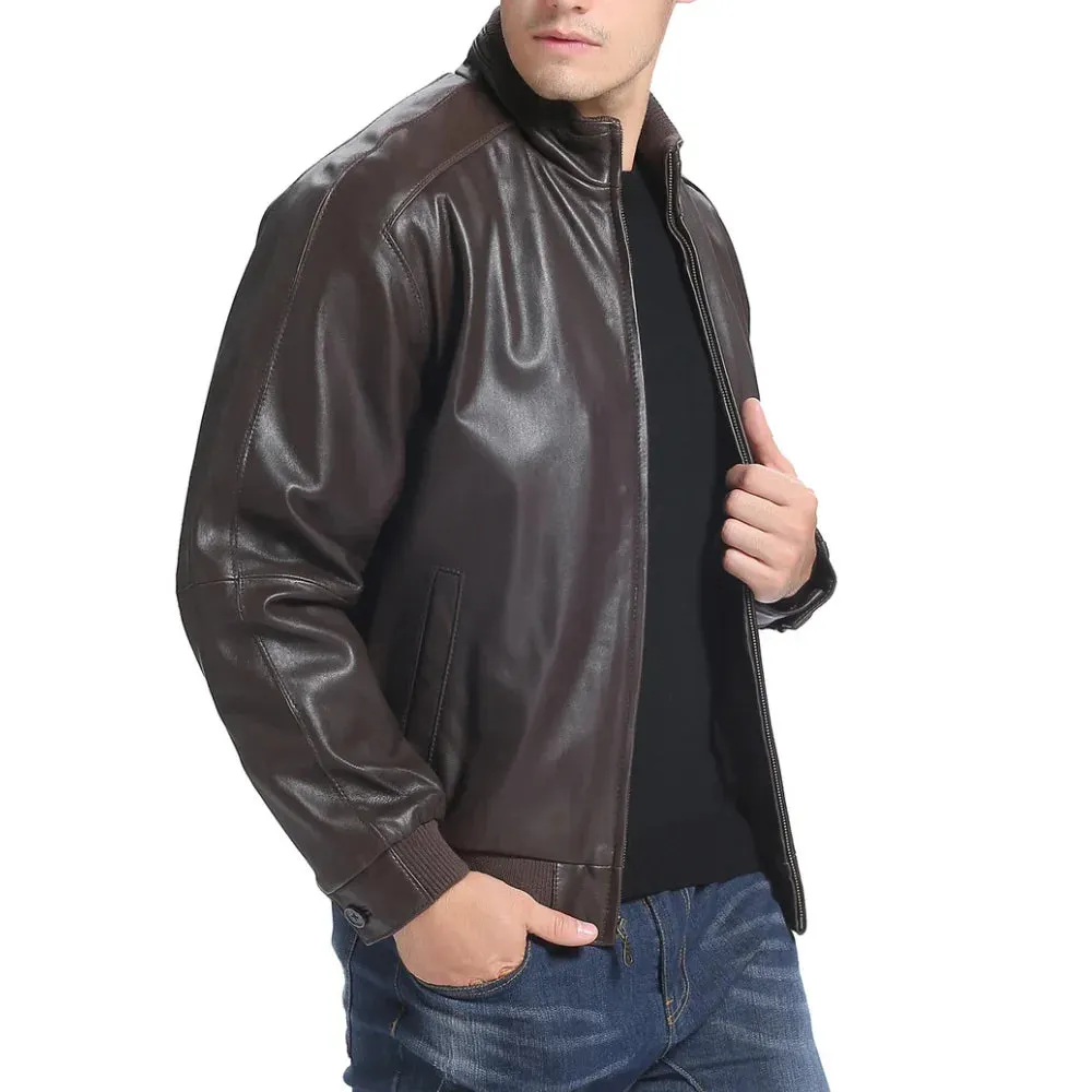 Men's Classic Fit Lambskin Leather Bomber Jacket