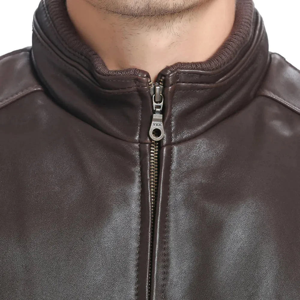 Men's Classic Fit Lambskin Leather Bomber Jacket