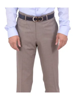 Mens Napoli Extra Slim Fit Heather Taupe Flat Front Wool Dress Pants