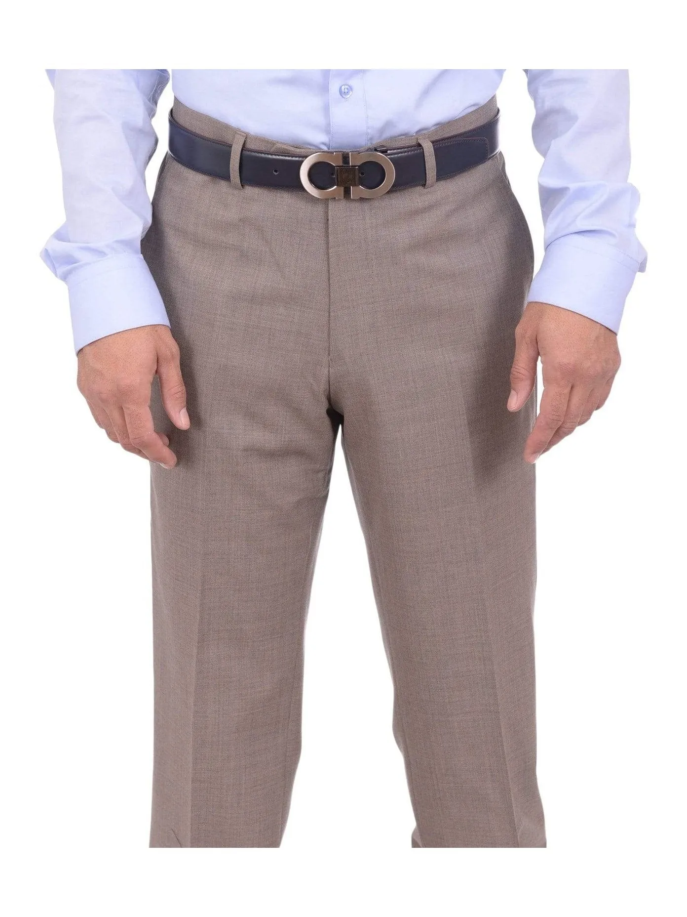 Mens Napoli Extra Slim Fit Heather Taupe Flat Front Wool Dress Pants