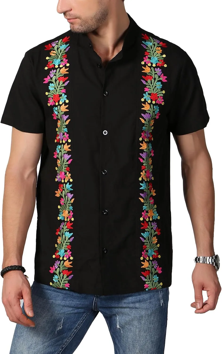 Mexican Shirts for Men Traditional Men's Guayabera Dress Shirts Mens Button Up Button Down Dress Shirt Fiesta