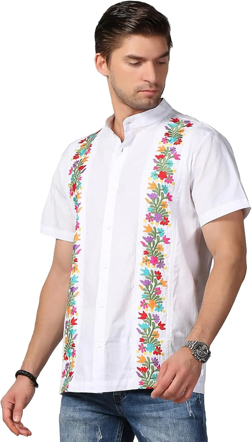 Mexican Shirts for Men Traditional Men's Guayabera Dress Shirts Mens Button Up Button Down Dress Shirt Fiesta