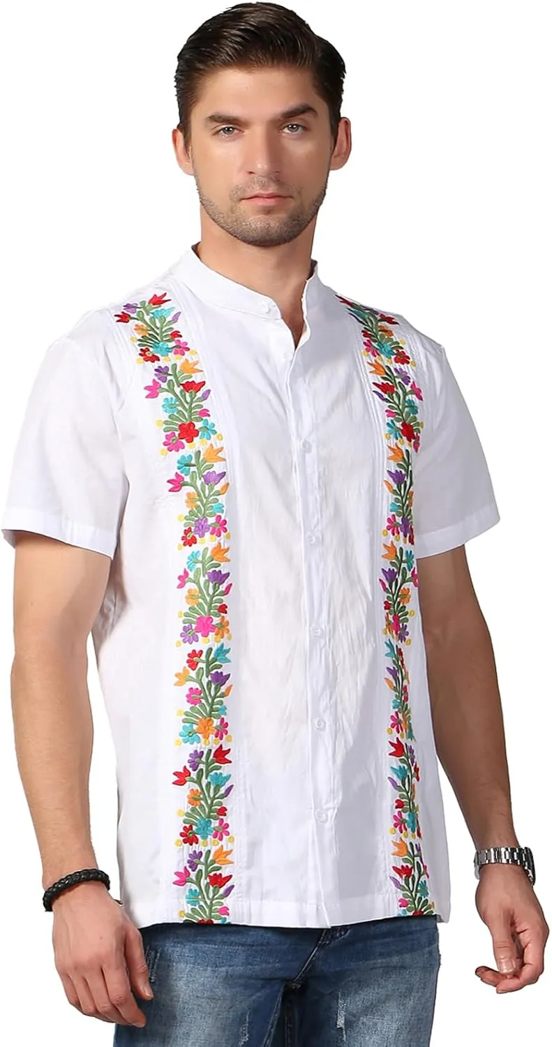 Mexican Shirts for Men Traditional Men's Guayabera Dress Shirts Mens Button Up Button Down Dress Shirt Fiesta