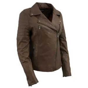 Milwaukee Leather SFL2812 Brown Vintage Motorcycle Inspired Leather Jacket for Women - Veg-Tan Fashion Jacket
