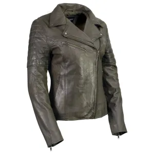 Milwaukee Leather SFL2870 Women's Duchess Olive Motorcycle Style Fashion Casual Leather Jacket