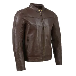 Milwaukee Leather SFM1835 Men's Brown Cafe Racer Leather Jacket with Snap Button Collar
