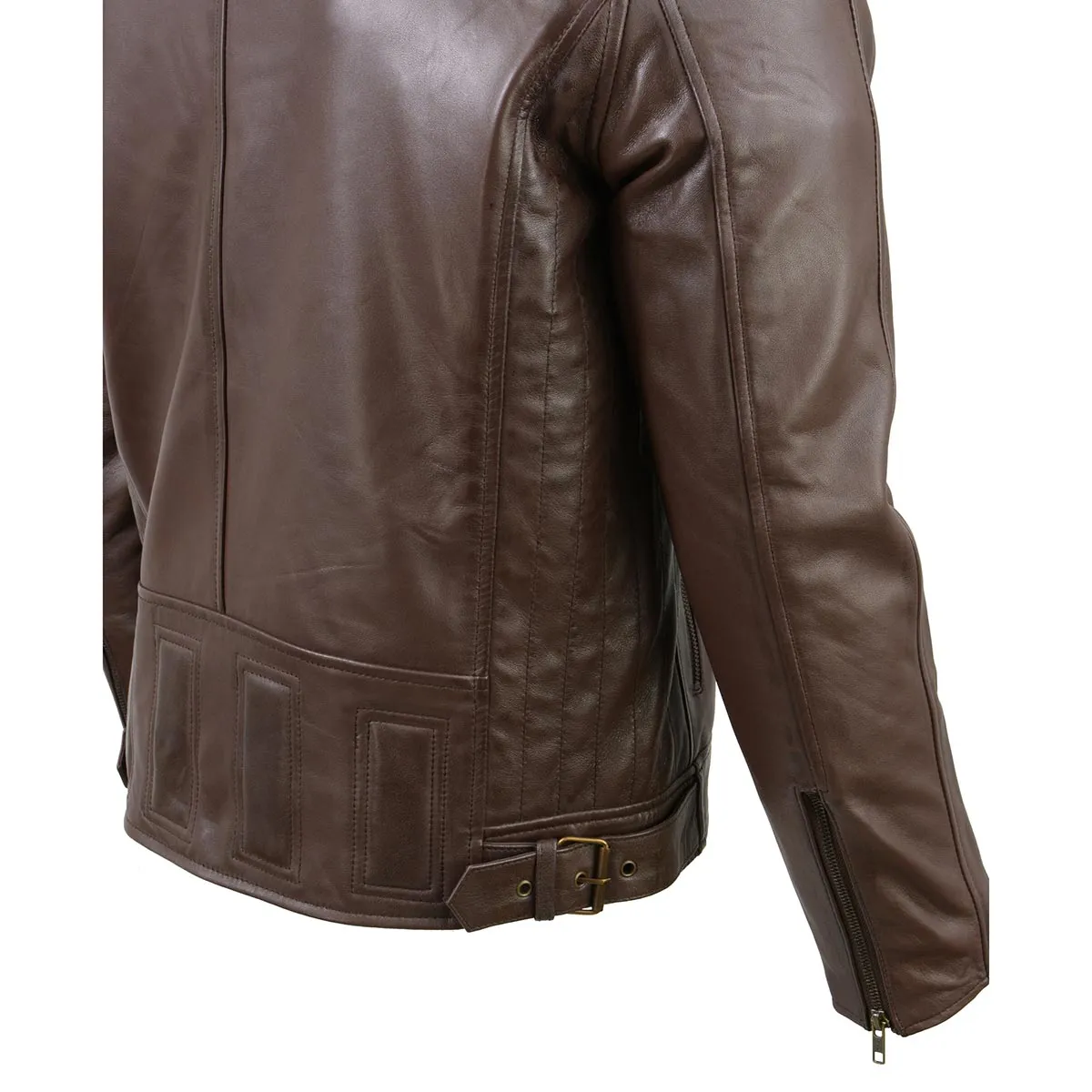 Milwaukee Leather SFM1835 Men's Brown Cafe Racer Leather Jacket with Snap Button Collar