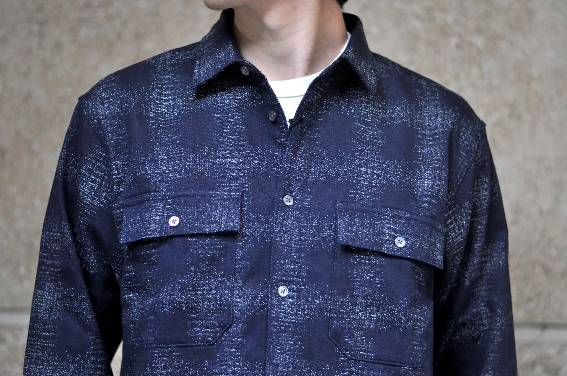 Momotaro Indigo Dyed "Stardust" Jacquard Ombre Workshirt