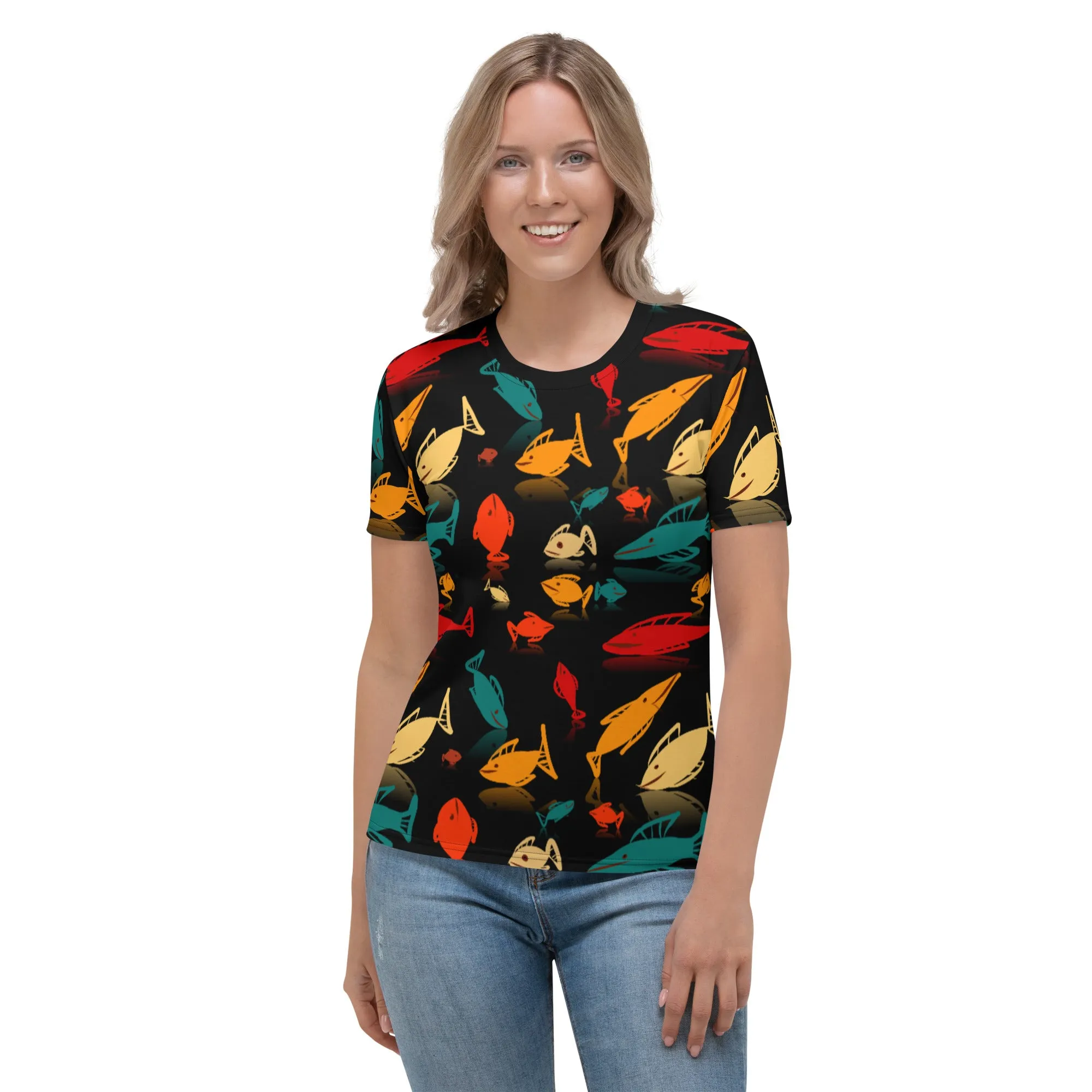 Multi-Color Fish Mania Women's Crew Neck T-Shirt