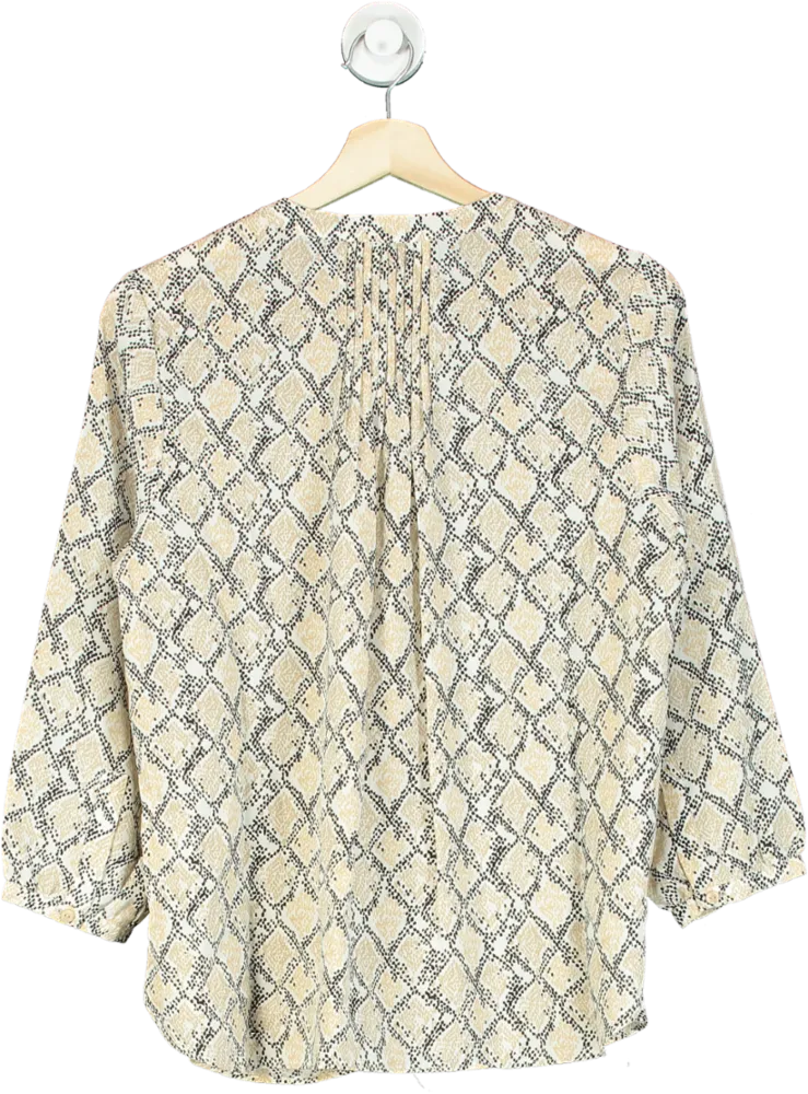 NYDJ Beige Snake Print Pintuck Blouse UK XS