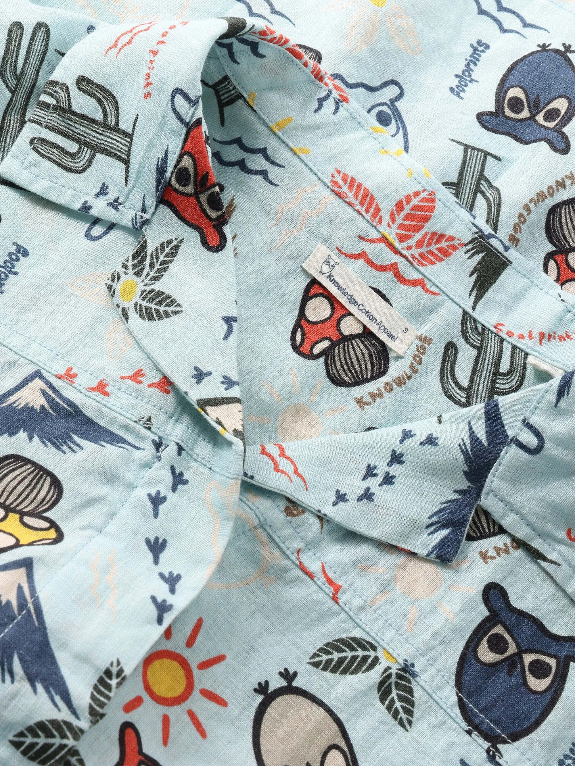 Owl cactus AOP short sleeved shirt - GOTS/Vegam - Aqua-Esque