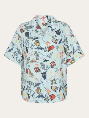 Owl cactus AOP short sleeved shirt - GOTS/Vegam - Aqua-Esque