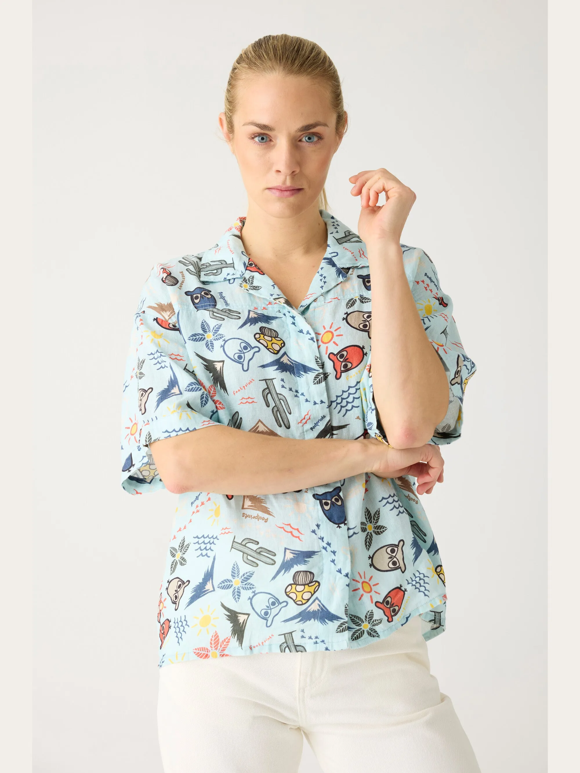 Owl cactus AOP short sleeved shirt - GOTS/Vegam - Aqua-Esque