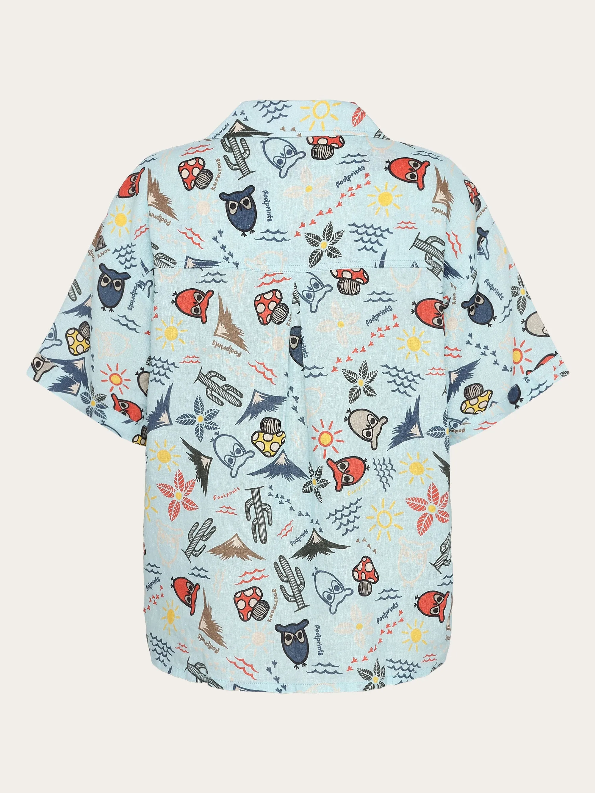 Owl cactus AOP short sleeved shirt - GOTS/Vegam - Aqua-Esque