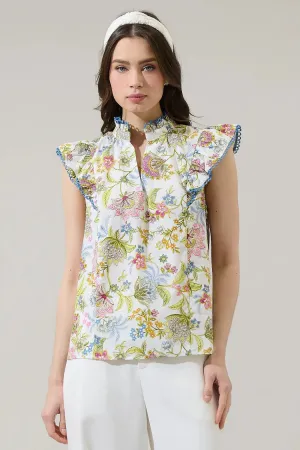 Pany Floral Rayen RuDe Pink Green Blue Top