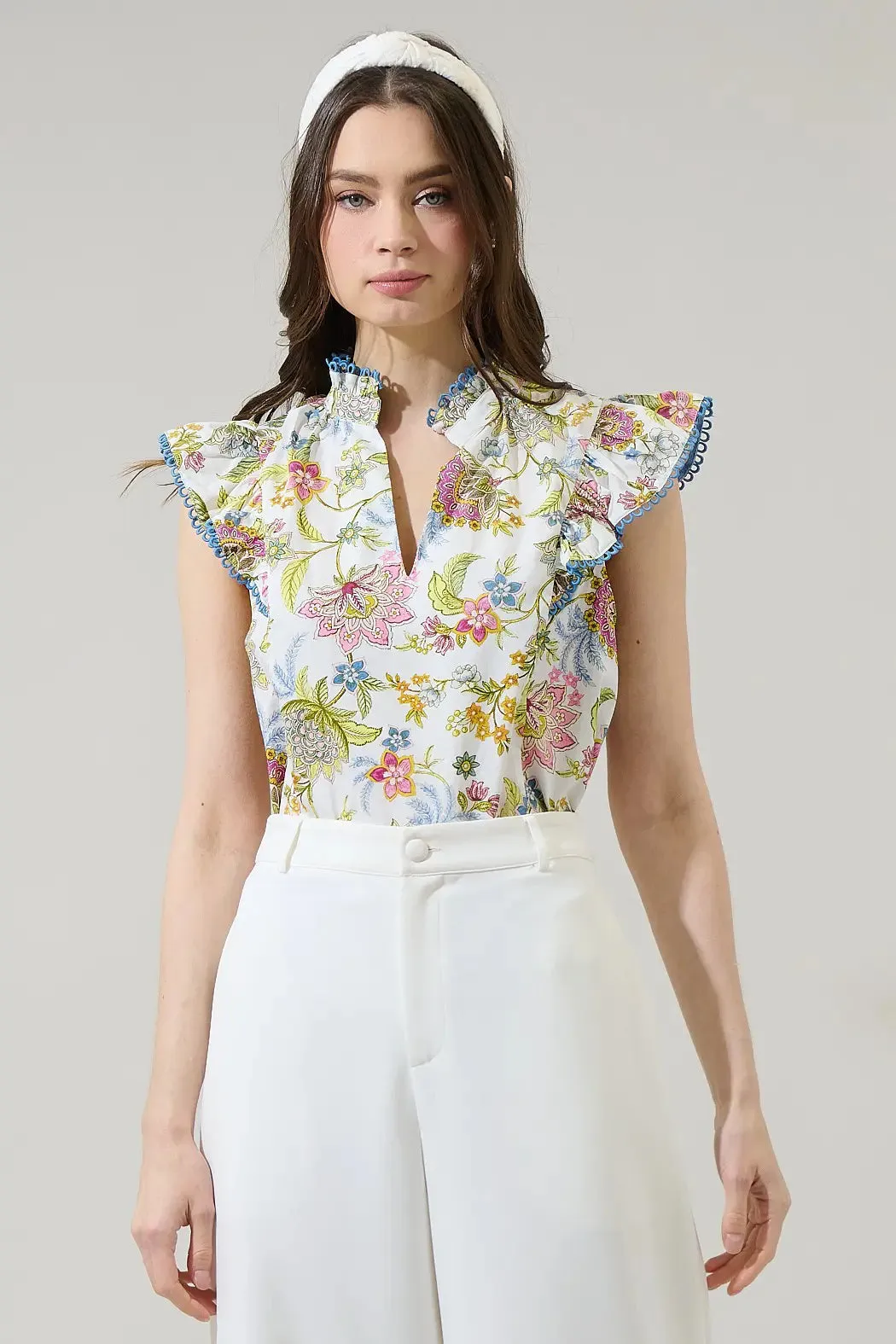 Pany Floral Rayen RuDe Pink Green Blue Top