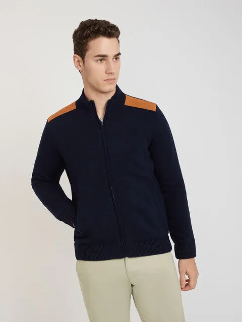 Parx Men Blue Solid Acrylic Full Sleeve Jackets