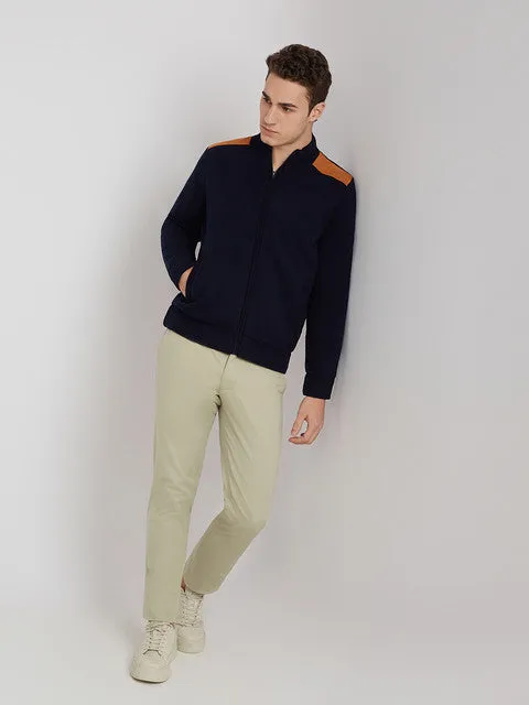 Parx Men Blue Solid Acrylic Full Sleeve Jackets