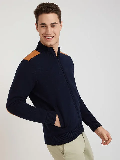 Parx Men Blue Solid Acrylic Full Sleeve Jackets