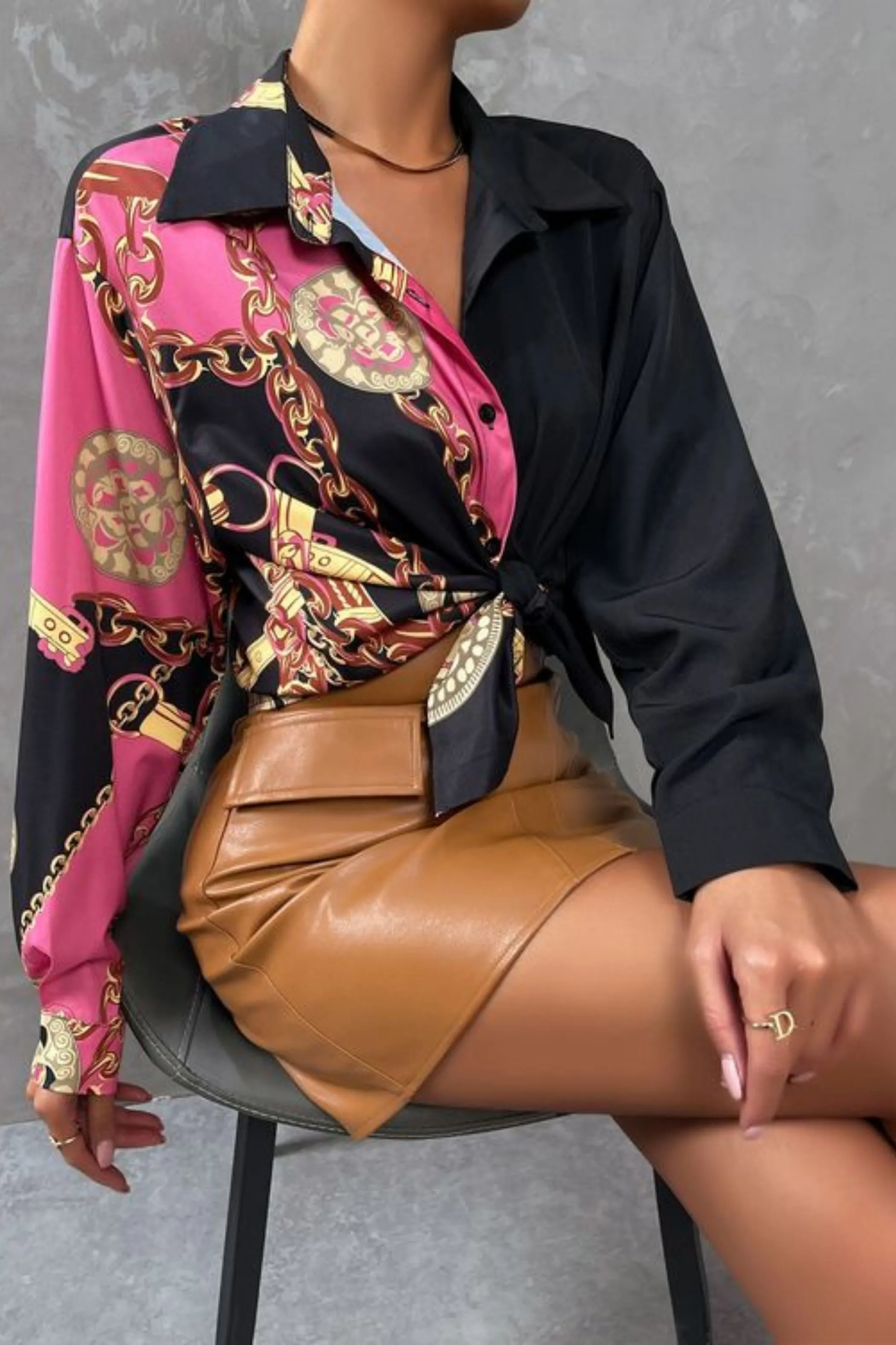 PINK CHAIN BLOCK SHIRT