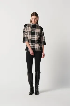 Plaid Jacquard Knit Mock Neck Top in Black/Multi 234133 by Joseph Ribkoff