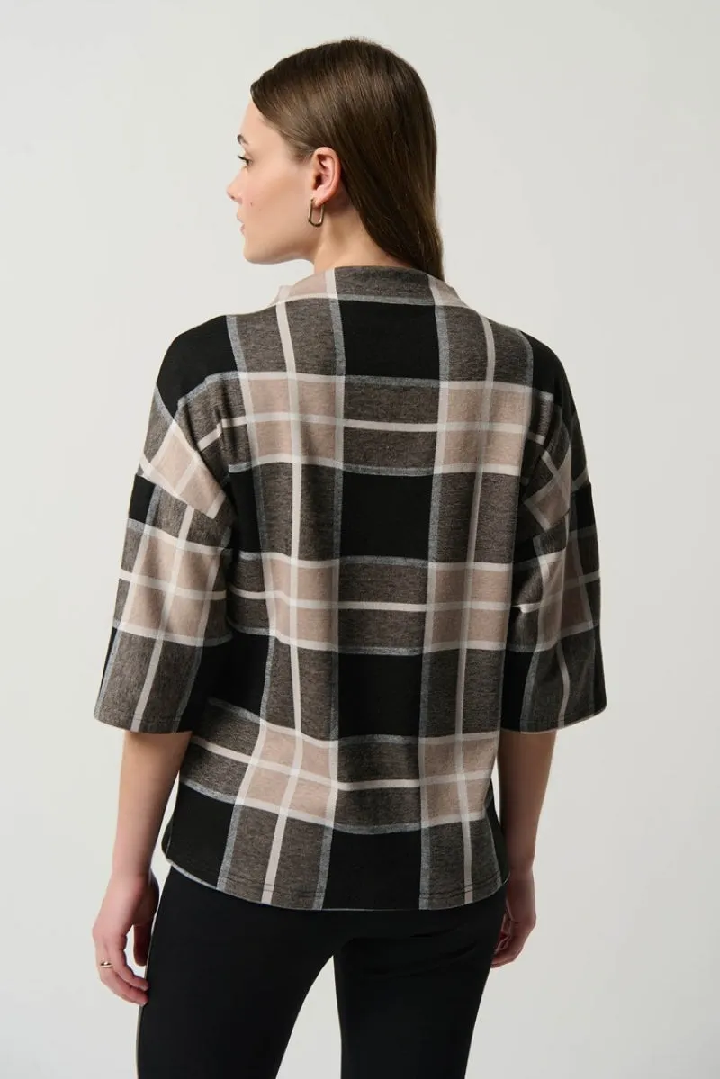 Plaid Jacquard Knit Mock Neck Top in Black/Multi 234133 by Joseph Ribkoff