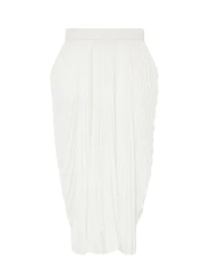 Pleated Mid-Rise Maxi Skirt (White)