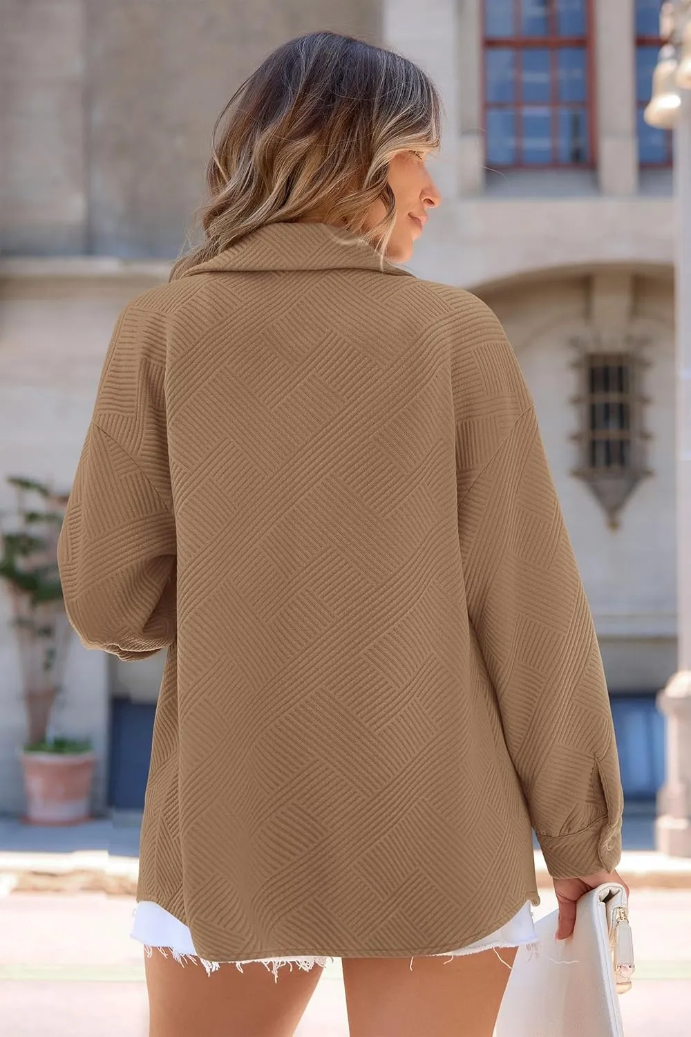 PRETTYGARDEN Women's Oversized Shacket Jackets Spring Fall Fashion Clothes Casual Long Sleeve Loose Collared Blouse Shirts