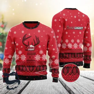 Red Coors Light Reindeer Snowy Christmas Sweater