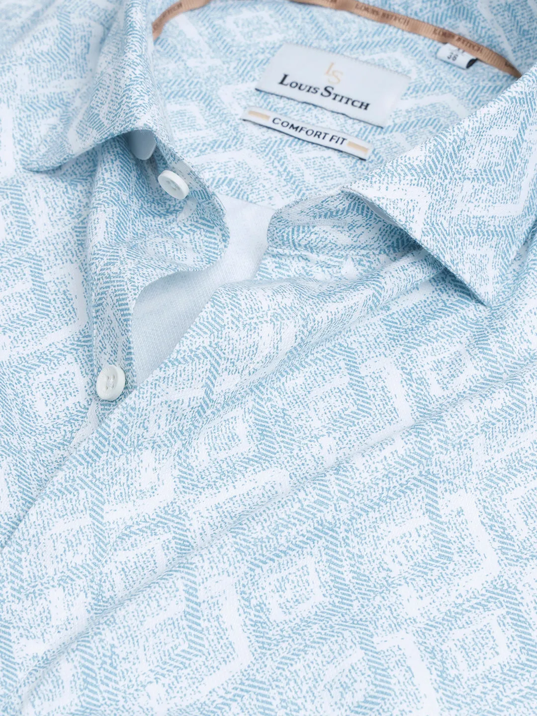 Regular Fit Semi Formal Graphic Blue Shirt For Men