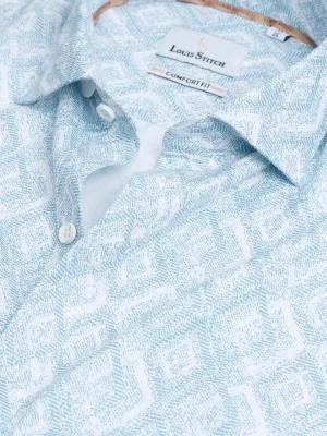 Regular Fit Semi Formal Graphic Blue Shirt For Men