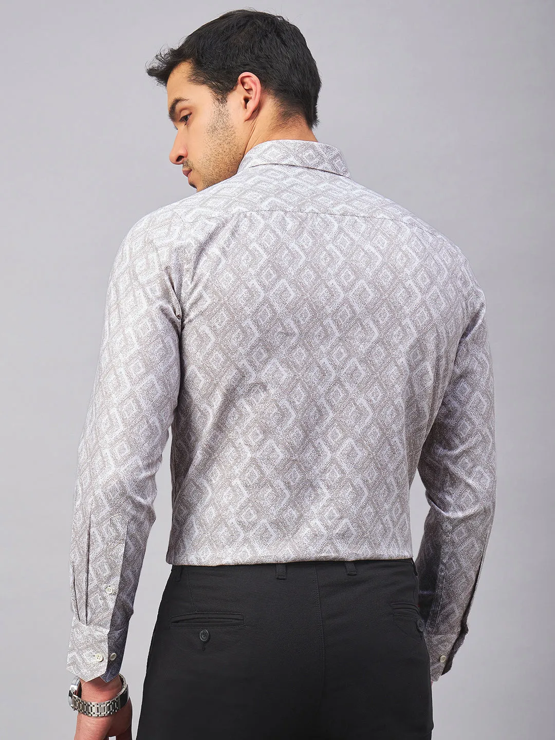 Regular Fit Semi Formal Graphic Brown Shirt For Men