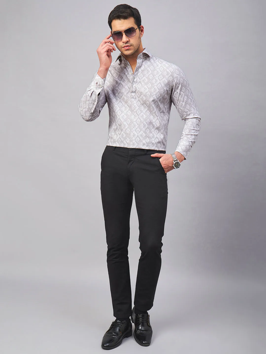 Regular Fit Semi Formal Graphic Brown Shirt For Men