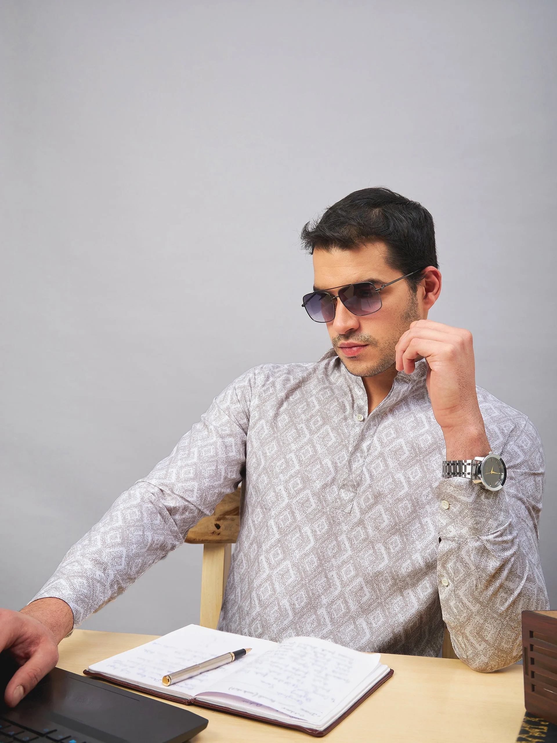 Regular Fit Semi Formal Graphic Brown Shirt For Men