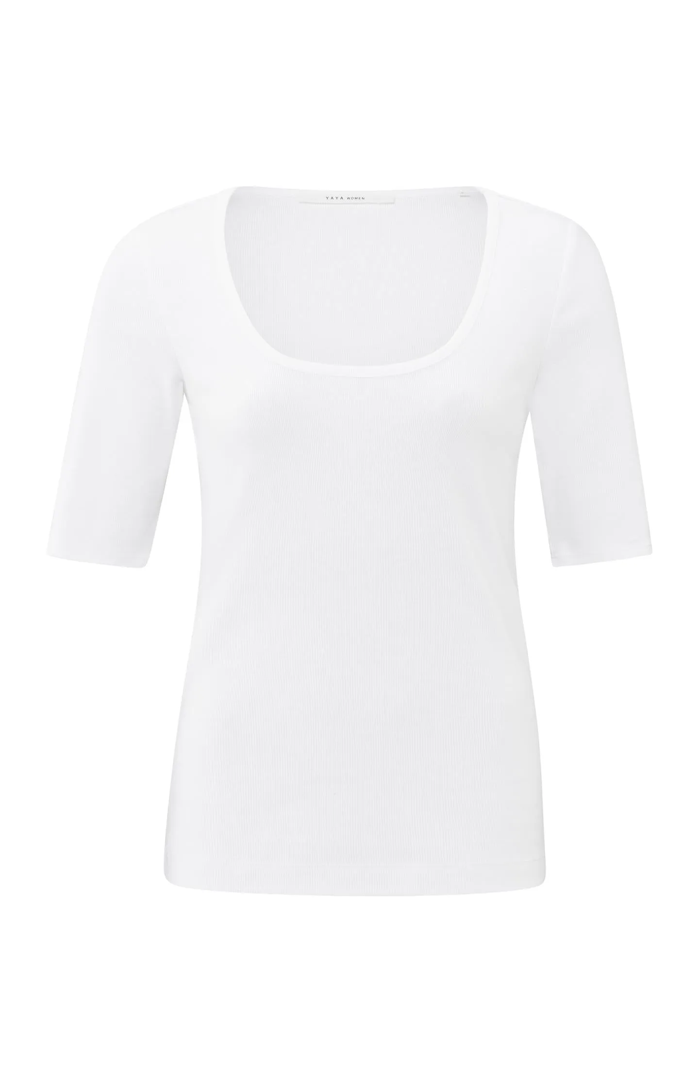 Ribbed T-shirt with round neck and half-length sleeves