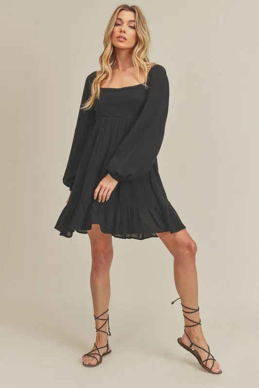 Ruffled Hem Balloon Sleeve Mini Dress