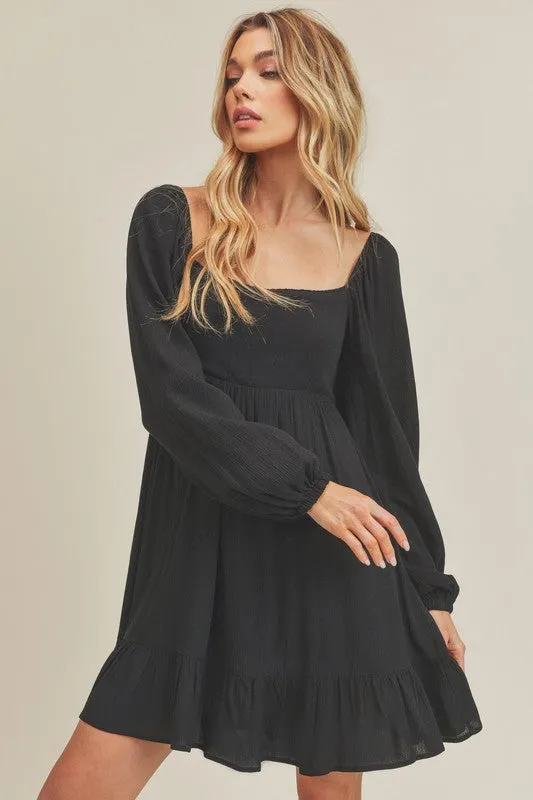 Ruffled Hem Balloon Sleeve Mini Dress